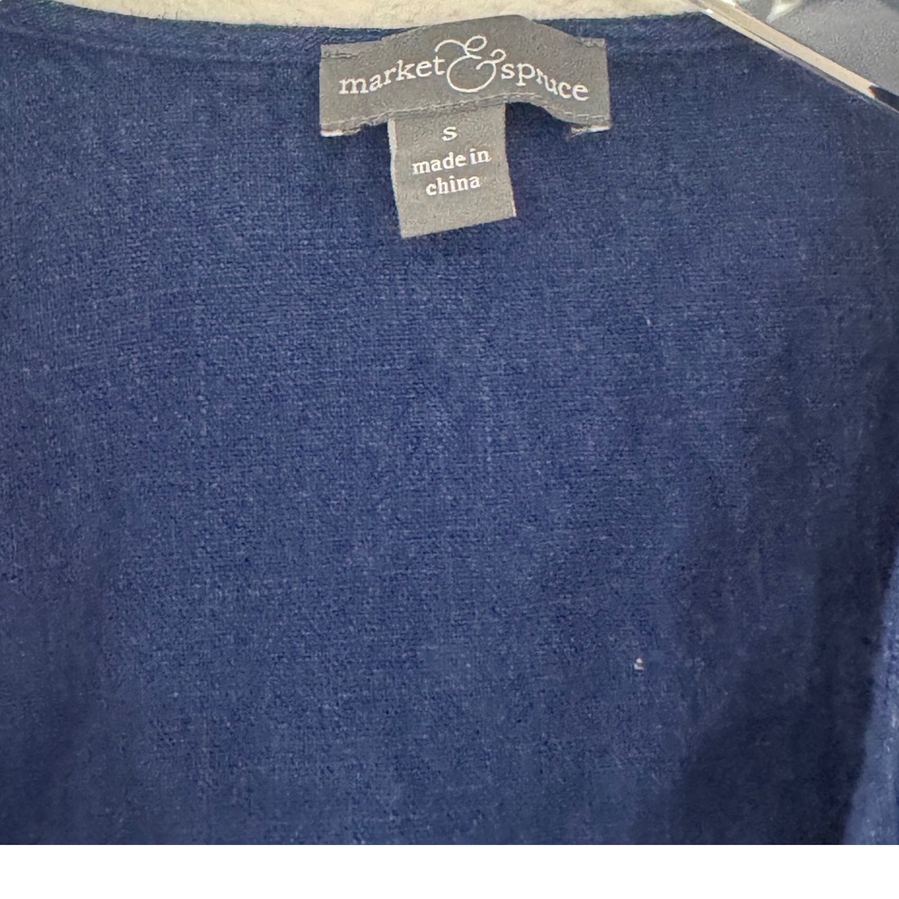 Market & Spruce | Navy Linen Kimono Floral Embroidered Cardigan Top - Picture 3 of 5